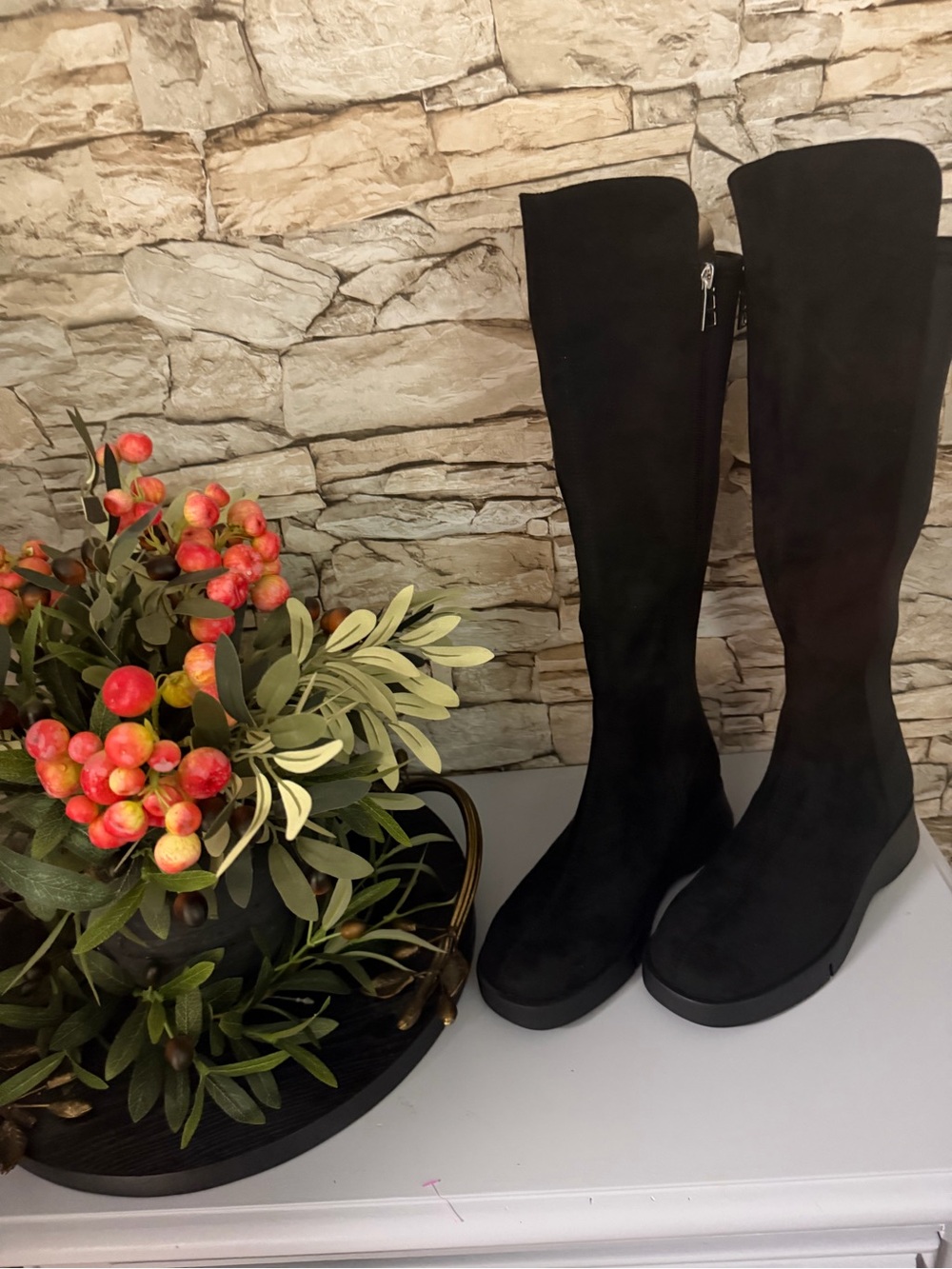 AEROSOLES Black Knee-High Suede Booties